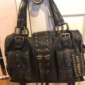 Betsy Johnson black leather satchel bag